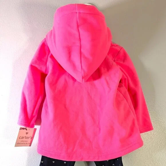 NWT Carter's Baby Girl's 2-PC Cardigan Leggings Set Hood Glittery Hearts… - Picture 3 of 7